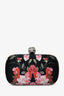 Alexander McQueen Black Multicolour Floral Print Satin Skull Closure Clutch
