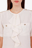 Max Mara White Silk Ruffled Button Pocket Blouse Size 8