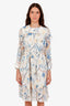 Chloe White/Blue Floral Printed Long Sleeve Belted Dress Size 36