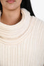 Source Unknown Beige Ribbed Funnel Neck Oversized Becca Knit Sweater One Size