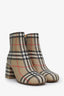 Burberry Beige Leather Nova Check Pattern Block Heel Ankle Boots Size 38
