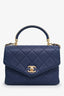 Pre-loved Chanel™ 2019 Blue Quilted Calfskin Leather Metal Top Handle Envelope Flap