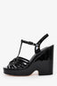 Pre-Loved Chanel™ Black Patent Leather Platform Open Toe Wedge Sandal Size 36.5