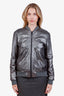 Eleventy Silver Leather Bomber Jacket Size 46