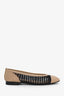 Pre-loved Chanel™ White/Brown Raffia CC Cap Toe Ballerina Flats Size 38.5