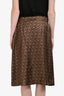 Burberry Brown Silk TB Monogram Stripe Midi Skirt Size 8