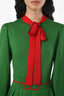 Gucci x Sony Music Green/Red Logo Embroidered Long Sleeve Pleated Midi Dress Size S
