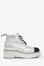 Pre-loved Chanel™ Gold Metallic Leather CC Chain Detail Combat Boots Size 38.5