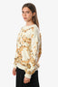 Pre-loved Chanel™ Runway 2018 Cream Paris-Greece Gold Leaf Embroidered Ecru Knit Sweater Size 40
