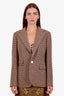 Ralph Lauren Purple Label Brown Houndstooth Silk Wool Single Breasted Blazer Size 12