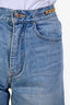 Celine Blue Denim Triomphe Chain Detailed Straight Legged Jeans Size 26