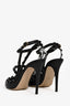 Valentino Black Monochrome Leather Rockstud Cage Heels Size 38