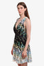 Roberto Cavalli Black/Blue V-Neck Ruched Sleeveless Mini Dress Size 42