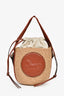 Chloe Brown Straw Leather Horse Medal Crossbody Bucket Bag