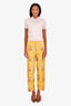 Gucci Yellow Flower Embroidered Silk Straight Leg Pants Size Large