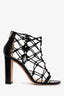 Jimmy Choo Black Nappa Leather and Snakeskin Caged Heeled Sandals Size 38