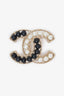 Pre-loved Chanel™ 16B Gold Tone Faux Pearl & Black Bead CC Brooch