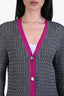 Pre-loved Chanel™ 2021 Grey/Purple Sequined Metallic Knit CC Logo Button Cardigan Size 36