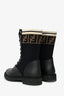 Fendi Black Leather 'Rockoko' Biker Boots with Stretch Fabric Size 37
