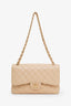 Pre-loved Chanel™ 2016-17 Beige Quilted Caviar Leather Classic Jumbo Double Flap Bag