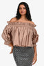 Christian Dior 2023 Cruise Brown Silk Off The Shoulder Pleated 3/4 Sleeve Top Size 2 US