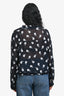 Rag & Bone Navy/White Floral Print Silk Blend Long Sleeve Sheer Top Size S