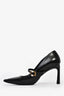 Lanvin Black Leather Pearl Buckle Mary Jane Heels Size 38