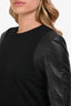Balenciaga Black Wool Long Sleeve Dress with Leather Sleeves Size 44