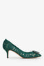 Dolce & Gabbana Green Lace Bellucci Jeweled Embellishment Pointed Toe Pumps Size 39.5
