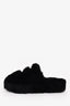 Pre-loved Chanel™ Black Interlocking CC Logo Shearling Platform Slippers Size 37
