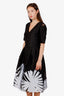 Carolina Herrera Black/White Palm Print Short Sleeve Midi Dress Size 8