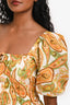 Faithfull The Brand Orange Paisley Print Linen Off The Shoulder Mini Dress Size 4