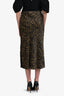Favorite Daughter Green/Black Leopard Print Satin Midi Skirt Size M