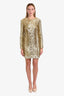Max Mara Gold Sequin Embroidered Fitted Dress Size Medium