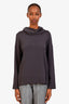 Brunello Cucinelli Grey Silk Cowl Neck Long Sleeve Top Size XL