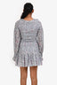 Love Shack Fancy Blue/Silver Metallic Silk Ruched Long Sleeve Mini Dress Size S