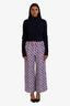 Weekend Max Mara Pink/Blue Silk Patterned Wide Leg Pants Size 2