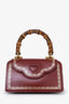 Gucci Red Leather 'Thiara' Bamboo Top Handle Bag With Chain