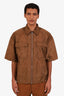 Prada Brown Nylon Zip-up Short Sleeve Shirt Size M Mens