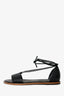 Brunello Cucinelli Black Leather Monili-Trim Ankle Wrap Strap Sandal Size 38