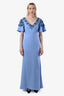 Badgley Mischka Blue Crepe Floral-Motif Dress Size 2