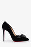 Christian Louboutin Black Velvet Crystal Bow 100mm Heels Size 37