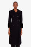 Fendi Black Virgin Wool Silk Midi Coat with Fur Trim Size 36