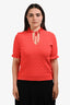 Sandro Red Knit Short Sleeve Keyhole Top Size 3