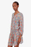 Joie Blue/Multicolour Silk Floral Long Sleeve Mini Dress with Slip Size L