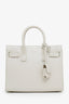 Saint Laurent White Grained Leather Small Sac de Jour Bag with Strap