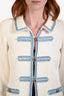 Pre-loved Chanel™ 2007P White/Light Blue Cotton Gold Buttoned Jacket Size 36