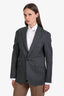 R13 Grey Wool Grey Pinstripe Shrunken Raw Hem Blazer Size S