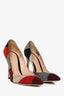 Gianvito Rossi Red/Grey Suede Patchwork Pointed Heels Size 36.5