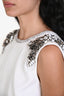 Monique Lhulllier White/Silver Silk Embellished Sleeveless Top Vest Est Size S